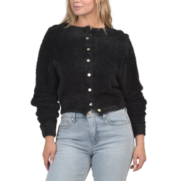 LA BIZ Black Plush Chenille Button Up Sweater - Picture 1 of 2